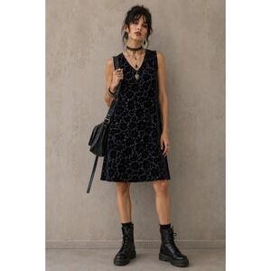 APRIL CORNELL Velvet Burnout Floral Overlay Sleeveless A-Line Dress Black Medium